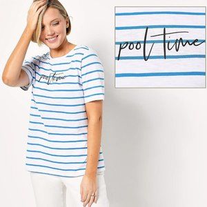 NWT DENIM & CO. TEXTURED KNIT SUMMER "POOL TIME"‎ SS TOP MEDITERRANEAN BLUE SM.